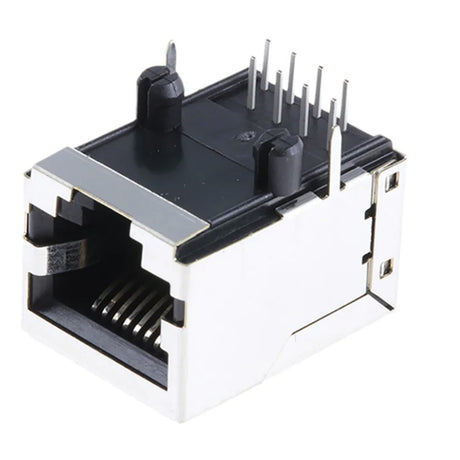 RJ45 Ethernet socket, representative photo of the port type: a metal-shielded eight-pin network jack. The Ethernet (RJ45) option connects the WW series controller to your router with a network cable so you can check it from a computer. Fitted at the factory, nothing for you to install.