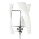 Studio shot of the white X-300 three-blade helical vertical-axis turbine on a short pole stub, plain white background.