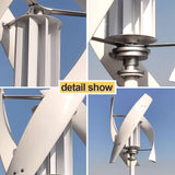 Four detail close-ups of the rotor hub, blade support arms, bearing housing and mast flange