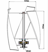 Supplier dimension drawing of the rotor, marked 620 mm across and 900 mm tall on a DN40 mast fitting