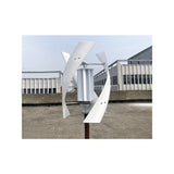 White helical vertical-axis turbine with central drum rotor on a flat rooftop - representative X-series family photo