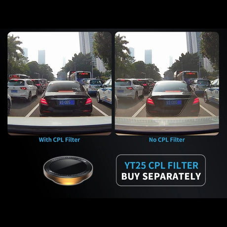 Windscreen footage with and without the YT25 CPL filter, which is sold separately and not in the box