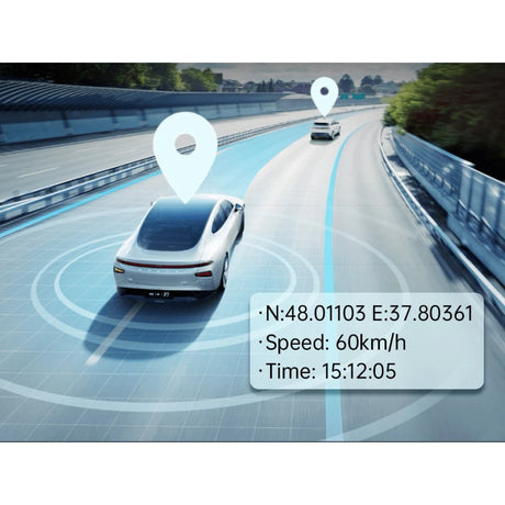 Playback overlay showing GPS coordinates, a speed of 60 km per hour and the time