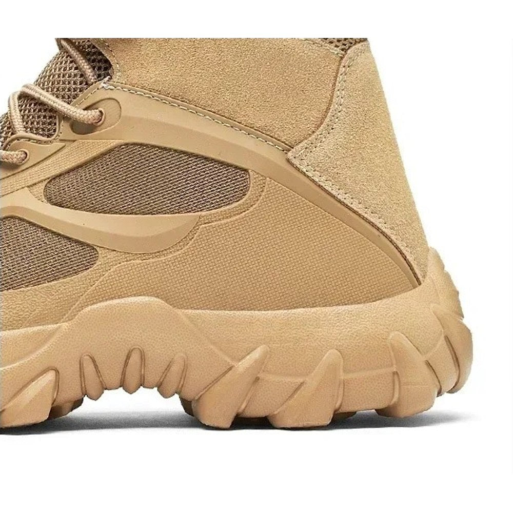 Close-up of the sand boot heel and the foam outsole wrapping up the back of the heel