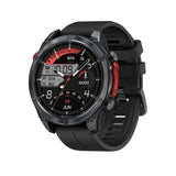 Zeblaze Stratos 4 GPS smartwatch in Abyss Black: black case with red side guards and a black silicone strap