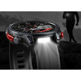 Zeblaze Stratos 4 side view with the LED torch in the side of the case switched on