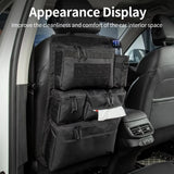 Black zipped seat back organiser with tissues pulled through the slot in the middle pouch