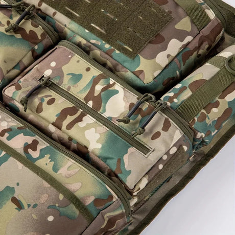 Close-up of the zipped top pouch and laser-cut panel on the CP camo organiser