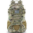 Multicam daypack, front view with ladder webbing and side mesh pockets