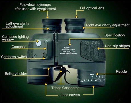 Boshile 10x50 Marine Binoculars Compass & Rangefinder Binoculars  
