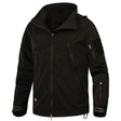 Black windbreaker jacket, front view on a plain white background