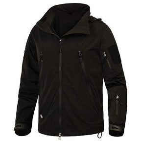 Black windbreaker jacket, front view on a plain white background