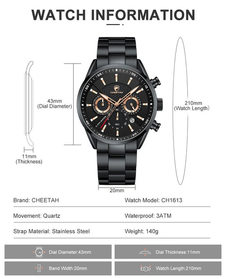 CHEETAH 1613G Casual Sport Chronograph Watch Quartz Watchs  