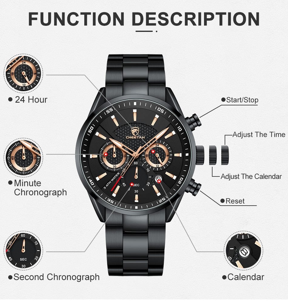 CHEETAH 1613G Casual Sport Chronograph Watch Quartz Watchs  BushLine