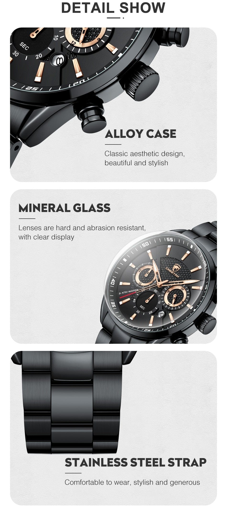 CHEETAH 1613G Casual Sport Chronograph Watch Quartz Watchs  BushLine