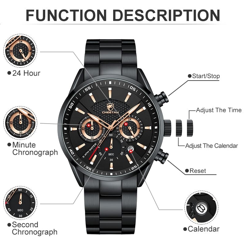 CHEETAH 1613G Casual Sport Chronograph Watch Quartz Watchs  BushLine