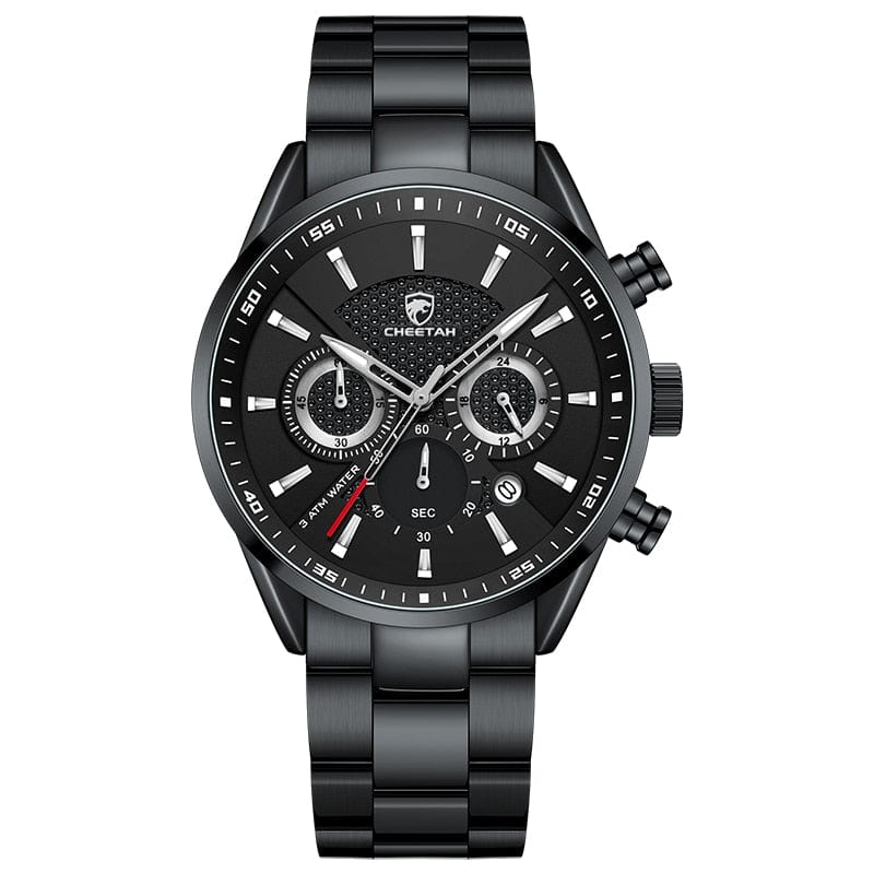CHEETAH 1613G Casual Sport Chronograph Watch Quartz Watchs BushLine Black Silver