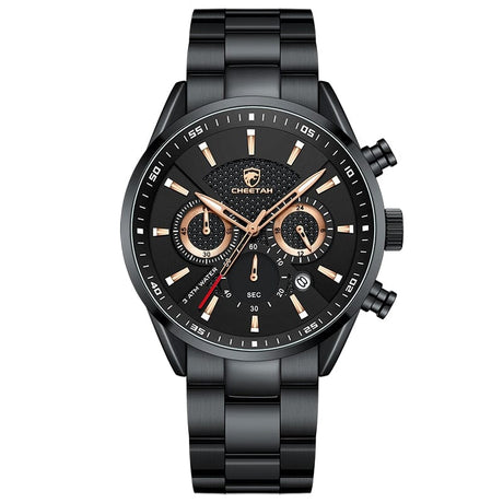CHEETAH 1613G Casual Sport Chronograph Watch Quartz Watchs BushLine Black Gold