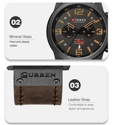 CURREN 8314 Waterproof Sport Watch Genuine Leather Watchs  BushLine