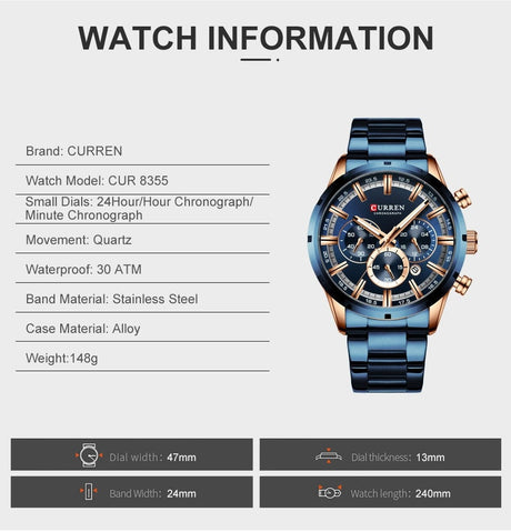 CURREN 8355 Luxury Sports Quartz Waterproof Watchs  