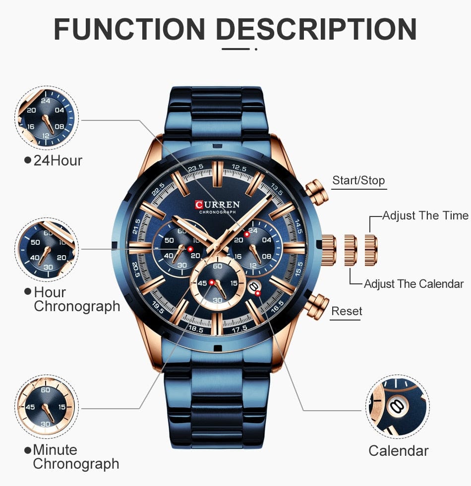 CURREN 8355 Luxury Sports Quartz Waterproof Watchs  BushLine