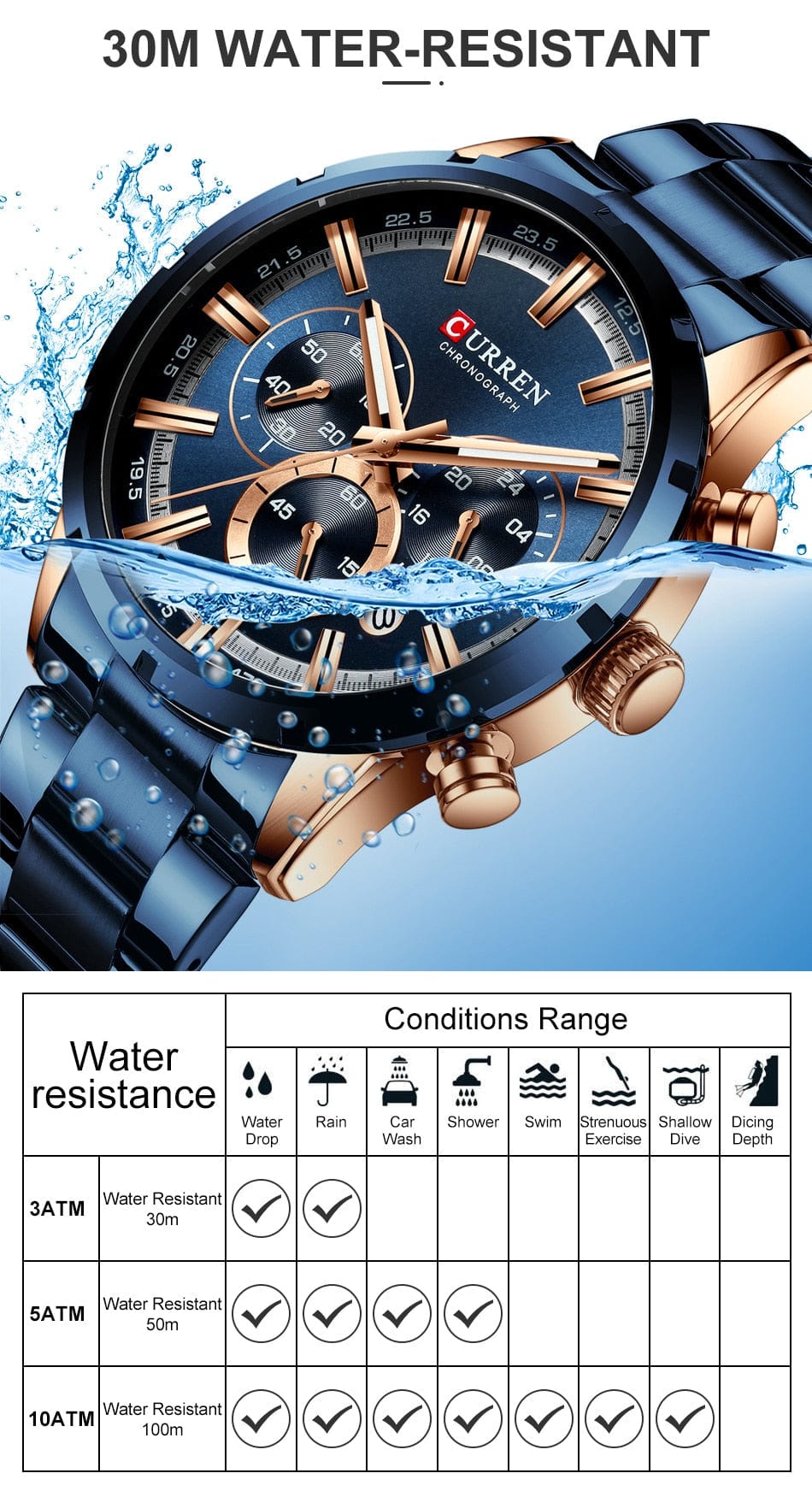 CURREN 8355 Luxury Sports Quartz Waterproof Watchs  BushLine
