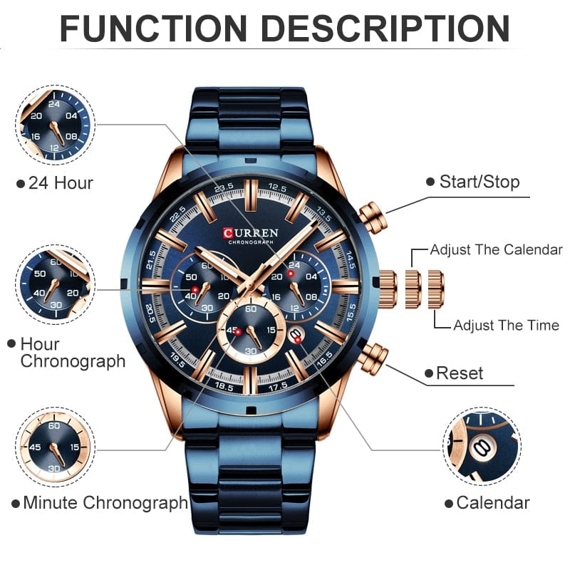CURREN 8355 Luxury Sports Quartz Waterproof Watchs  BushLine