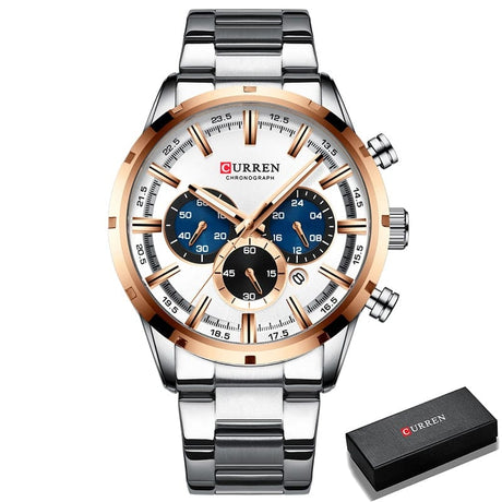 CURREN 8355 Luxury Sports Quartz Waterproof Watchs BushLine Silver Gold White