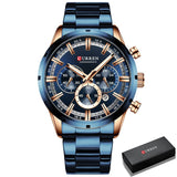CURREN 8355 Luxury Sports Quartz Waterproof Watchs BushLine Rose Gold Blue