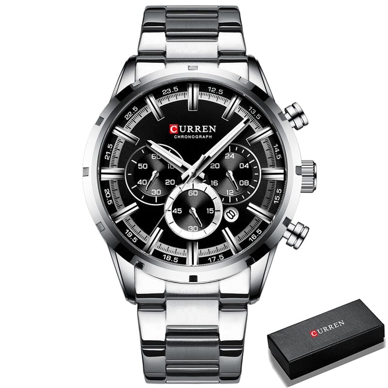 CURREN 8355 Luxury Sports Quartz Waterproof Watchs BushLine Silver Black