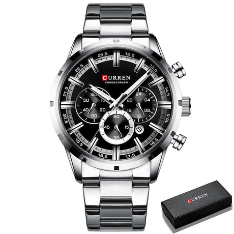 CURREN 8355 Luxury Sports Quartz Waterproof Watchs BushLine Silver Black
