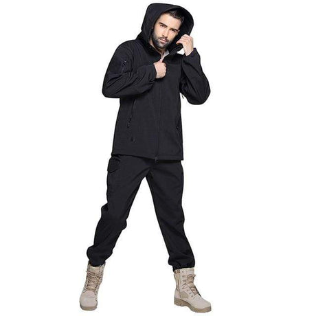 Camouflage Hooded Fleece + Pants Combo jackets BushLine Black S