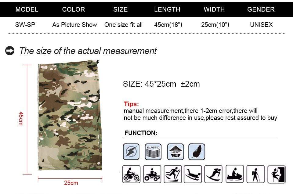 Camouflage Neck &  Face Sun Germ Shield Outdoor Clothing  