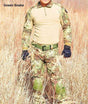 Green Snake camouflage shirt and trousers worn standing in long dry grass