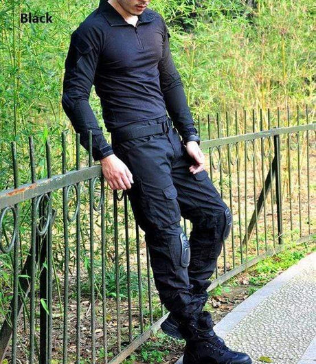 Combat Shirt + Cargo Pants Knee Pads tacticle clothing BushLine Black S