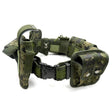 Woodland Camo belt assembled, holster on the left and double magazine pouch on the right
