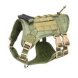 Green harness studio view with tan buckles and the hook-and-loop back panel