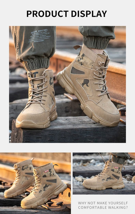 Impact Proof Outdoor Mens Tan Work Boots Adventure Footware  