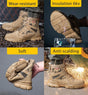 Four panel supplier montage of the boot in swarf, a spark demo, flexed and near sparks