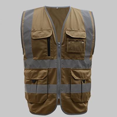 Khaki Work Safety Vest High Visibility Outdoor Clothing BushLine Khaki XL-Chest124cm
