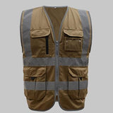 Khaki Work Safety Vest High Visibility Outdoor Clothing BushLine Khaki XL-Chest124cm