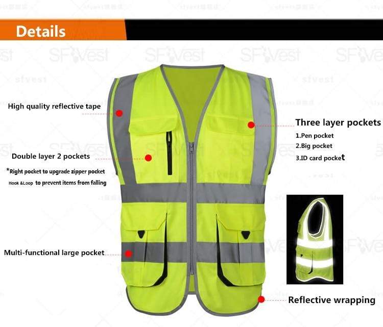 Khaki Work Safety Vest High Visibility Outdoor Clothing  BushLine