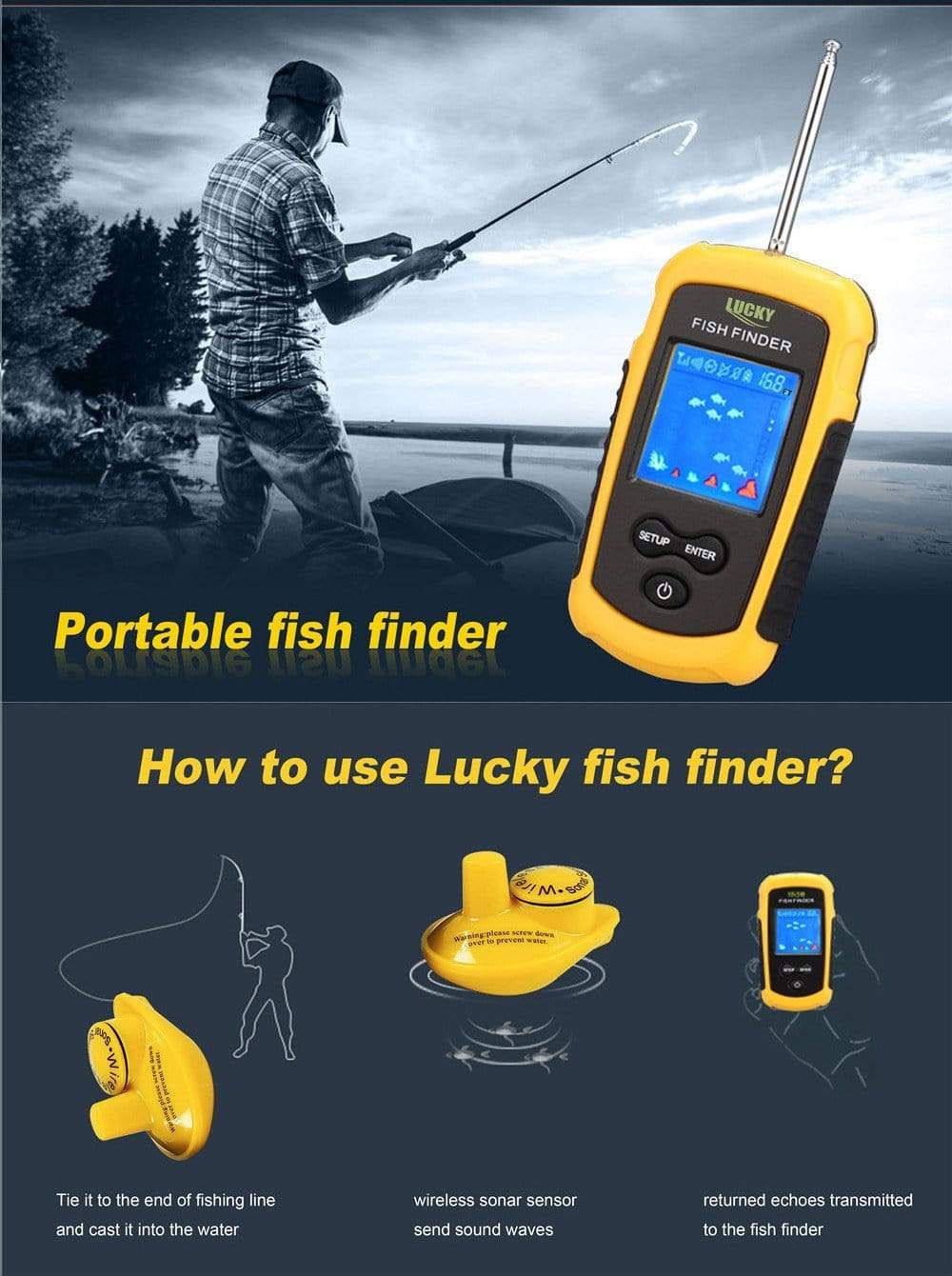 LUCKY Fish Finder 7 models Wireless Sonar marine  BushLine