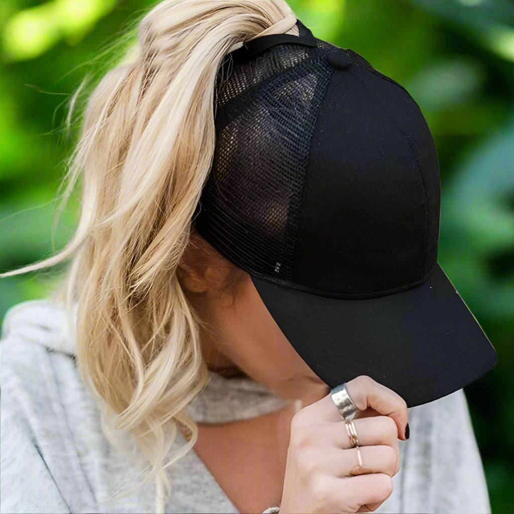 New Woman Ponytail Baseball Cap Hats BushLine A Black