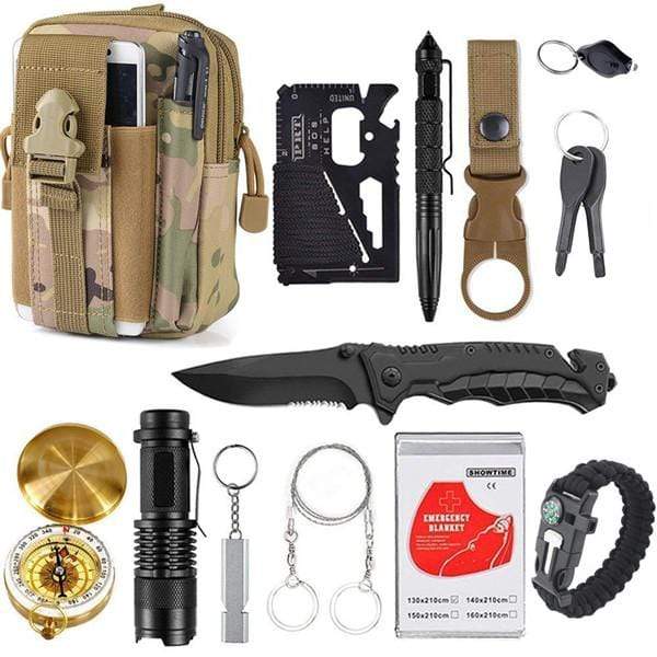 Outdoor Basic Survival Emergency Aid Tool Kits 13 in 1 survival BushLine 13 In 1 Camo Tools