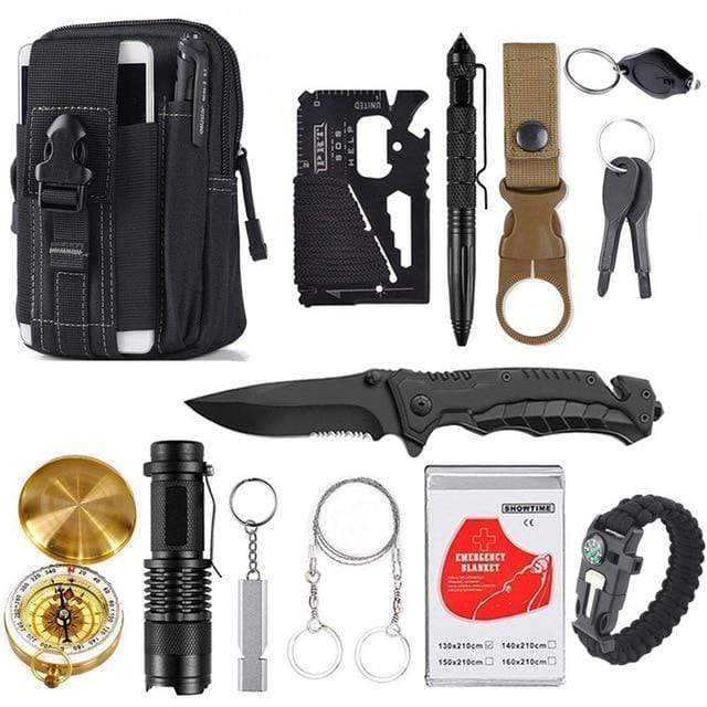 Outdoor Basic Survival Emergency Aid Tool Kits 13 in 1 survival  BushLine
