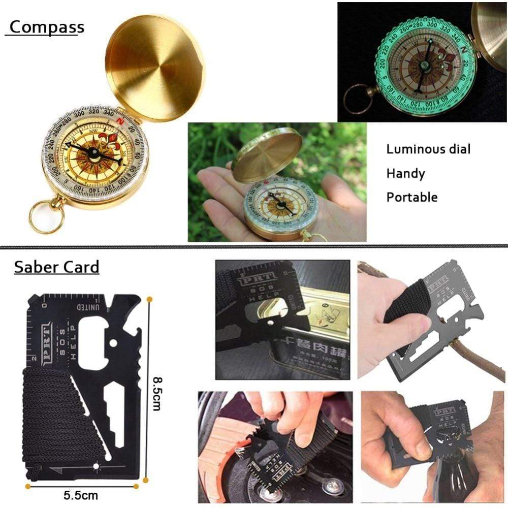 Outdoor Basic Survival Emergency Aid Tool Kits 13 in 1 survival  BushLine