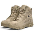 Pair of sand boots on white, toes to camera, tongue tabs and padded collars visible