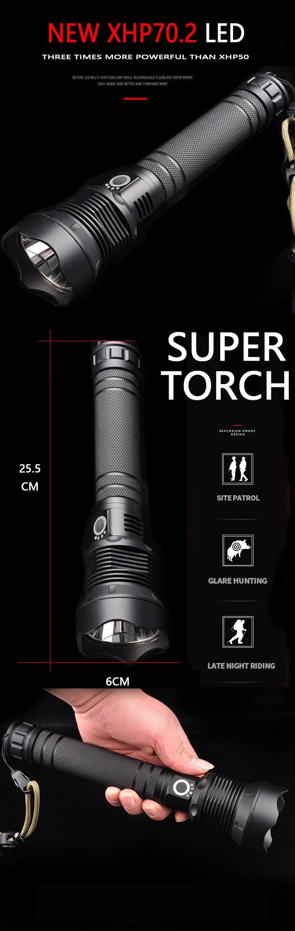 Rechargeable Powerful LED Flashlight Optics  BushLine