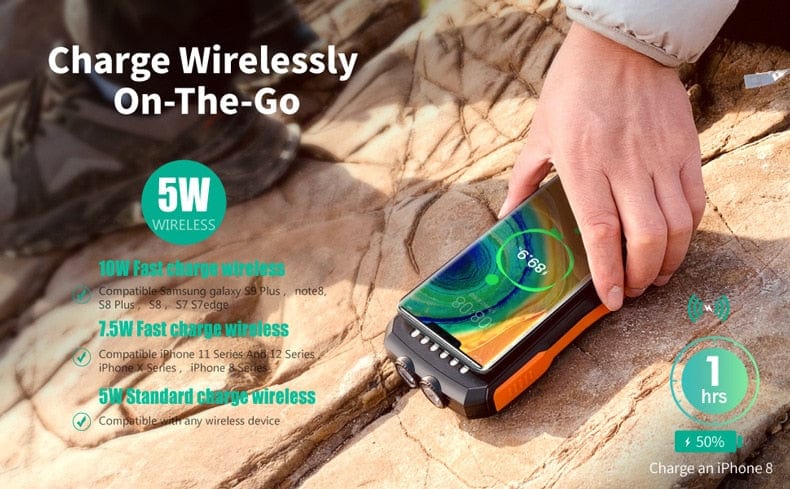 Solar Charger Power Bank 33500mAh Wireless Fast Charging solar power  BushLine